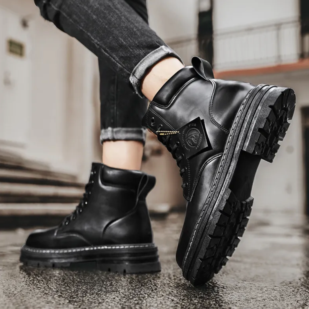 Bequeme Herren Schnürstiefel – Lederstützstiefel mit rutschfester Sohle