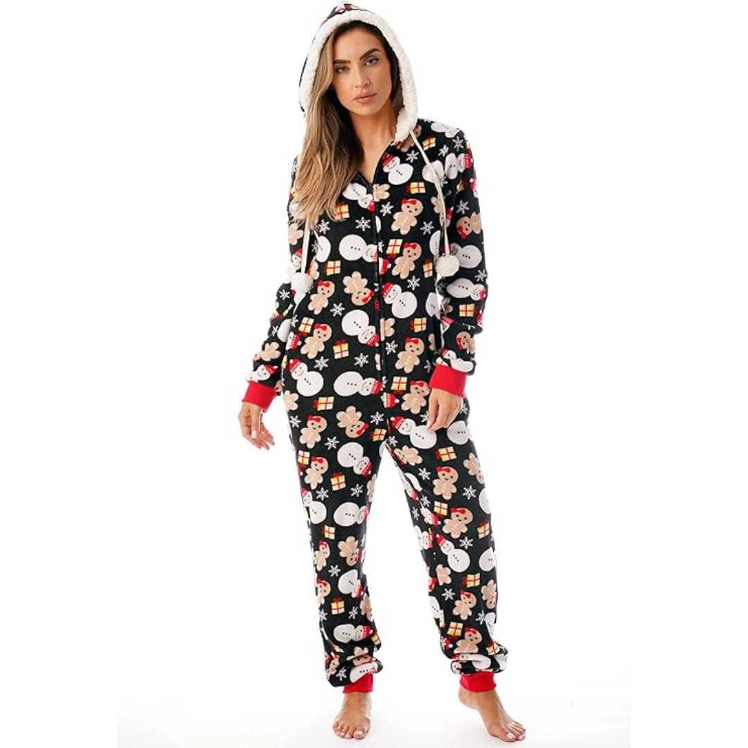 WinterKnuffel Weihnachts-Overall – Weiche Damen-Pyjama mit Festlichem Design