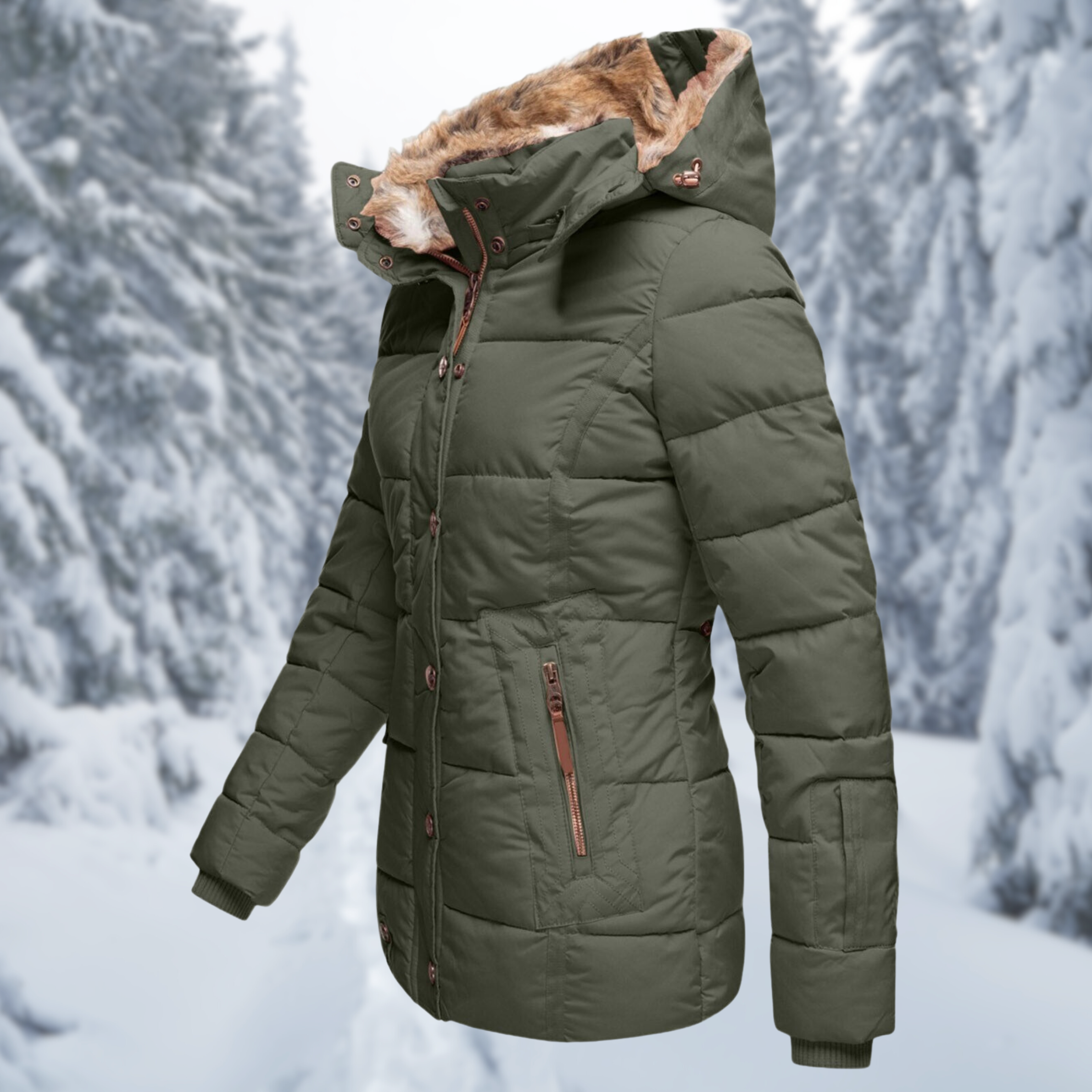 Warme Damen Winterjacke Greta – Elegante Jacke mit Pelzkragen und Bequemer Fütterung
