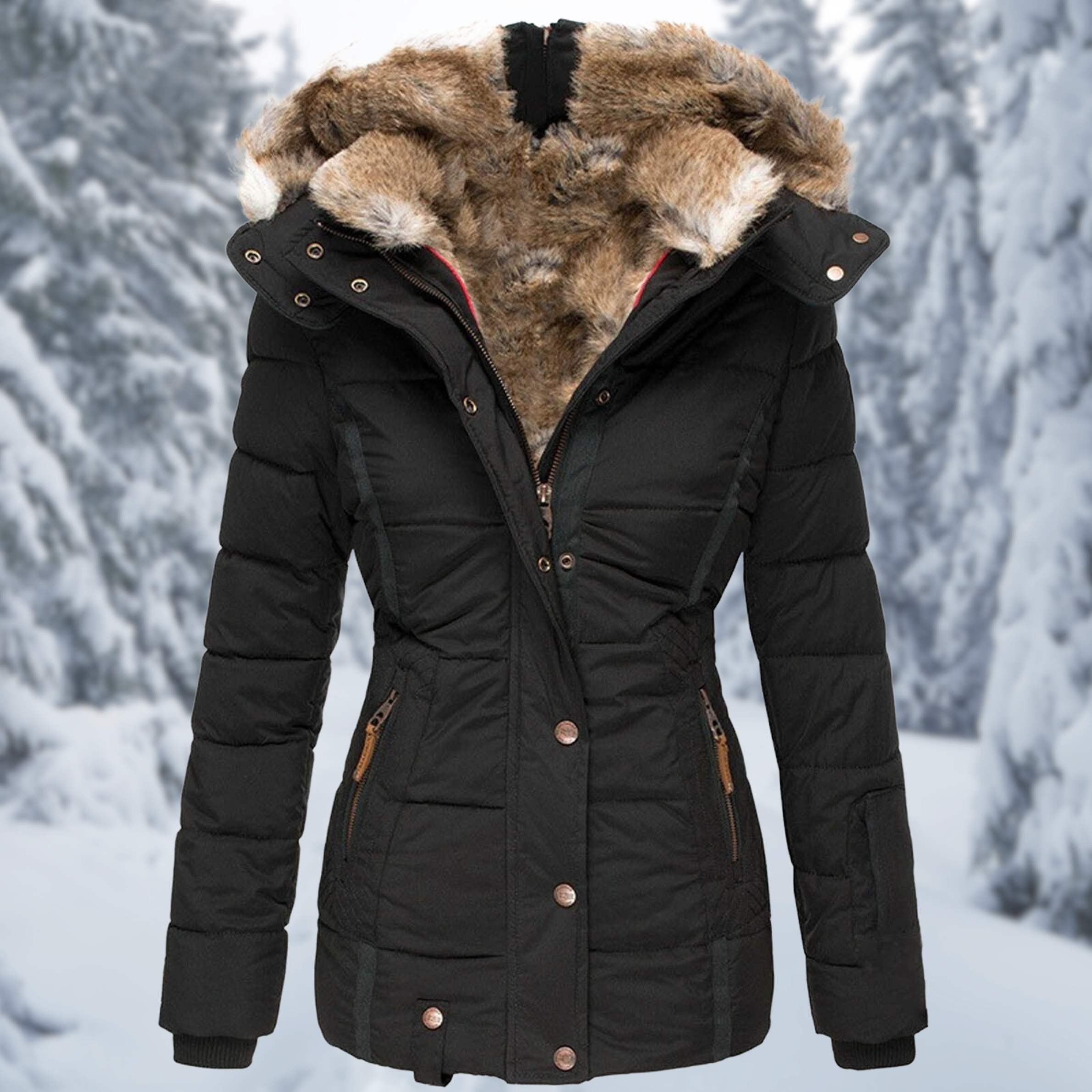 Warme Damen Winterjacke Greta – Elegante Jacke mit Pelzkragen und Bequemer Fütterung