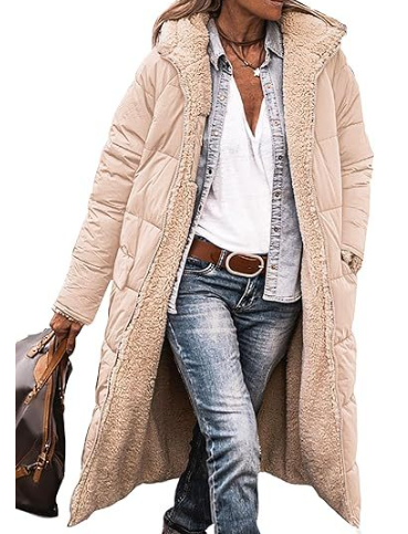 Lange Damen Winterjacke Marlina – Wendebar Warmer Mantel mit Teddyfutter