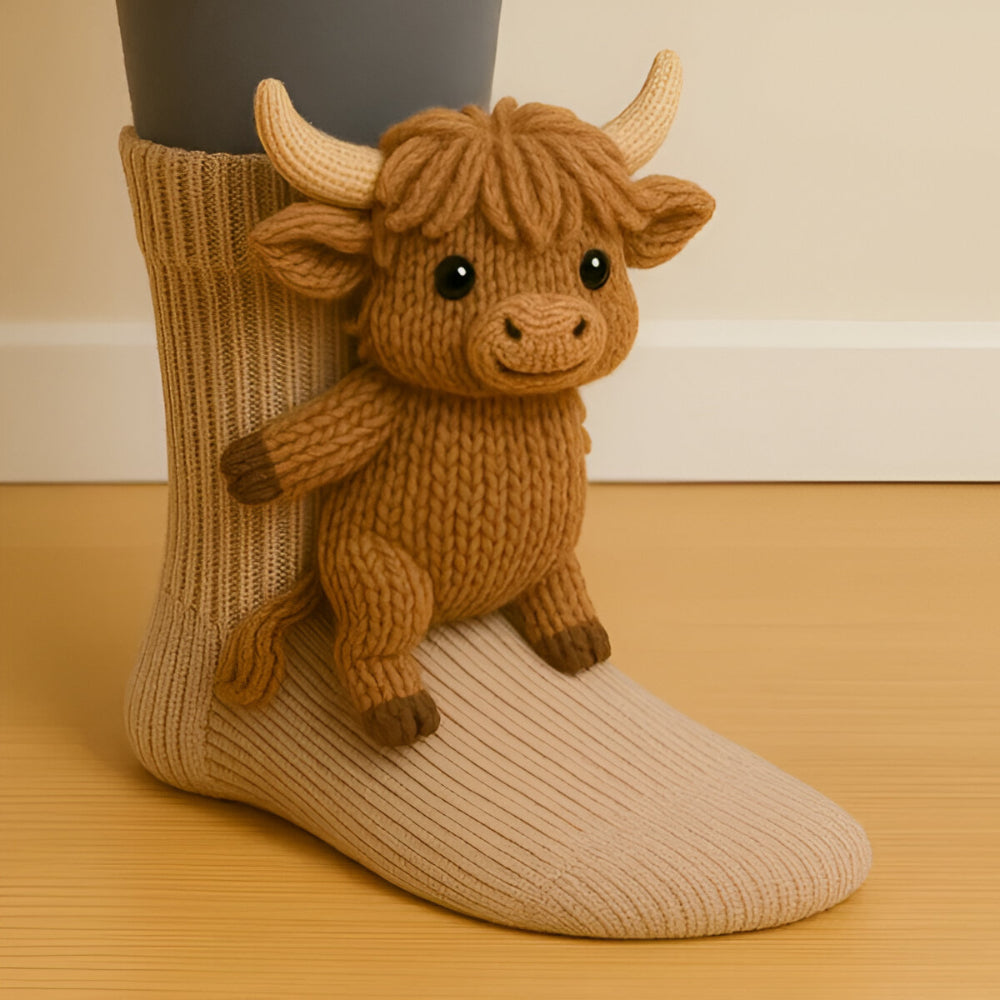 KnusStep Warme Tier-Socken aus Plüsch – Rutschfeste Haussocken mit 3D-Design