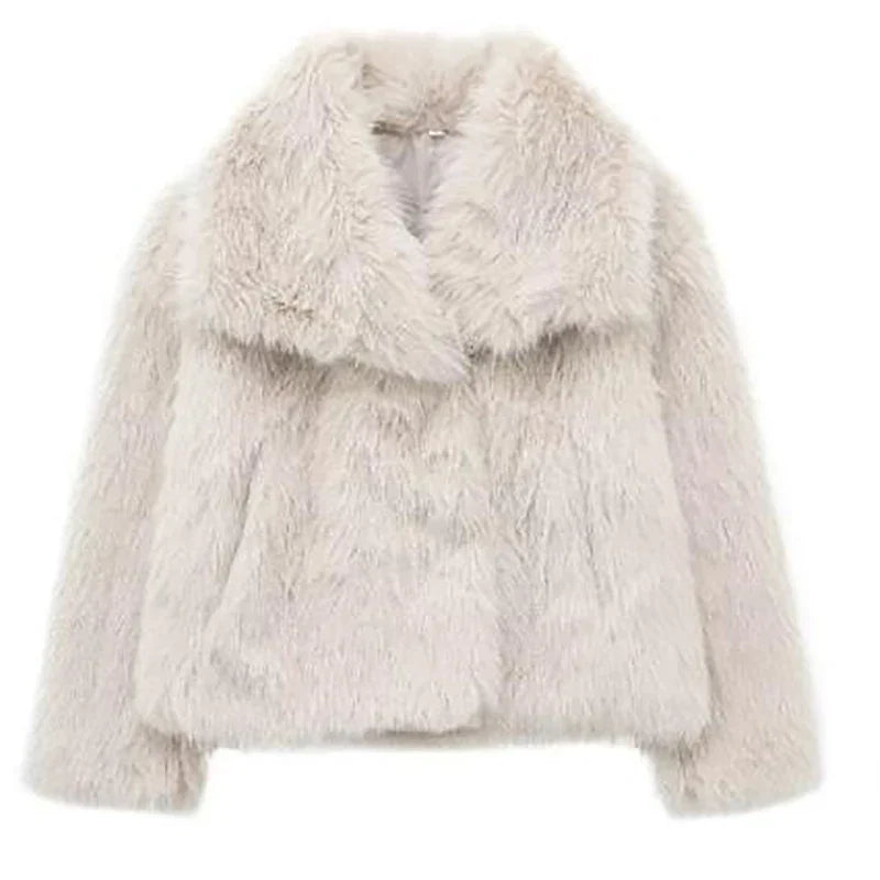 Fluffy Chic Damenjacke – Kurze Kunstpelzjacke für Herbst und Winter