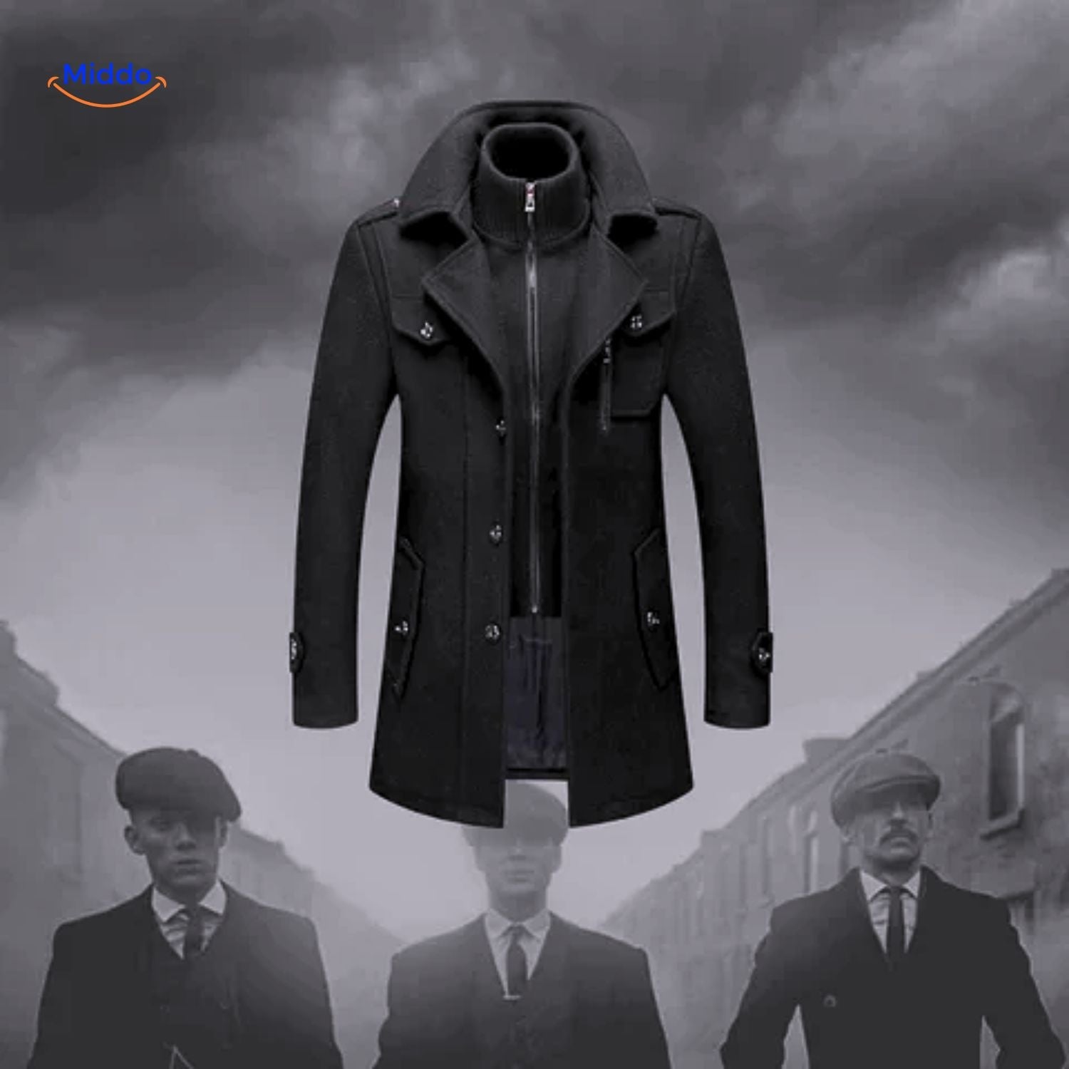 WoolGuard Peaky Blinders Trenchcoat | Luxuriöser Doppelkragen für stilvolle Herren