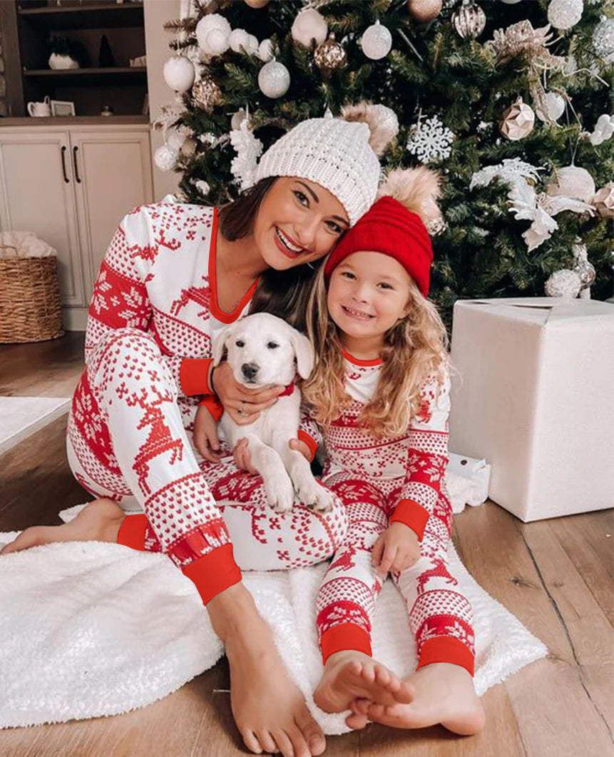 Rentier Schneeflocke Matching Familie Weihnachten Pyjamas | Erwachsene, Kinder & Hund Pyjamas