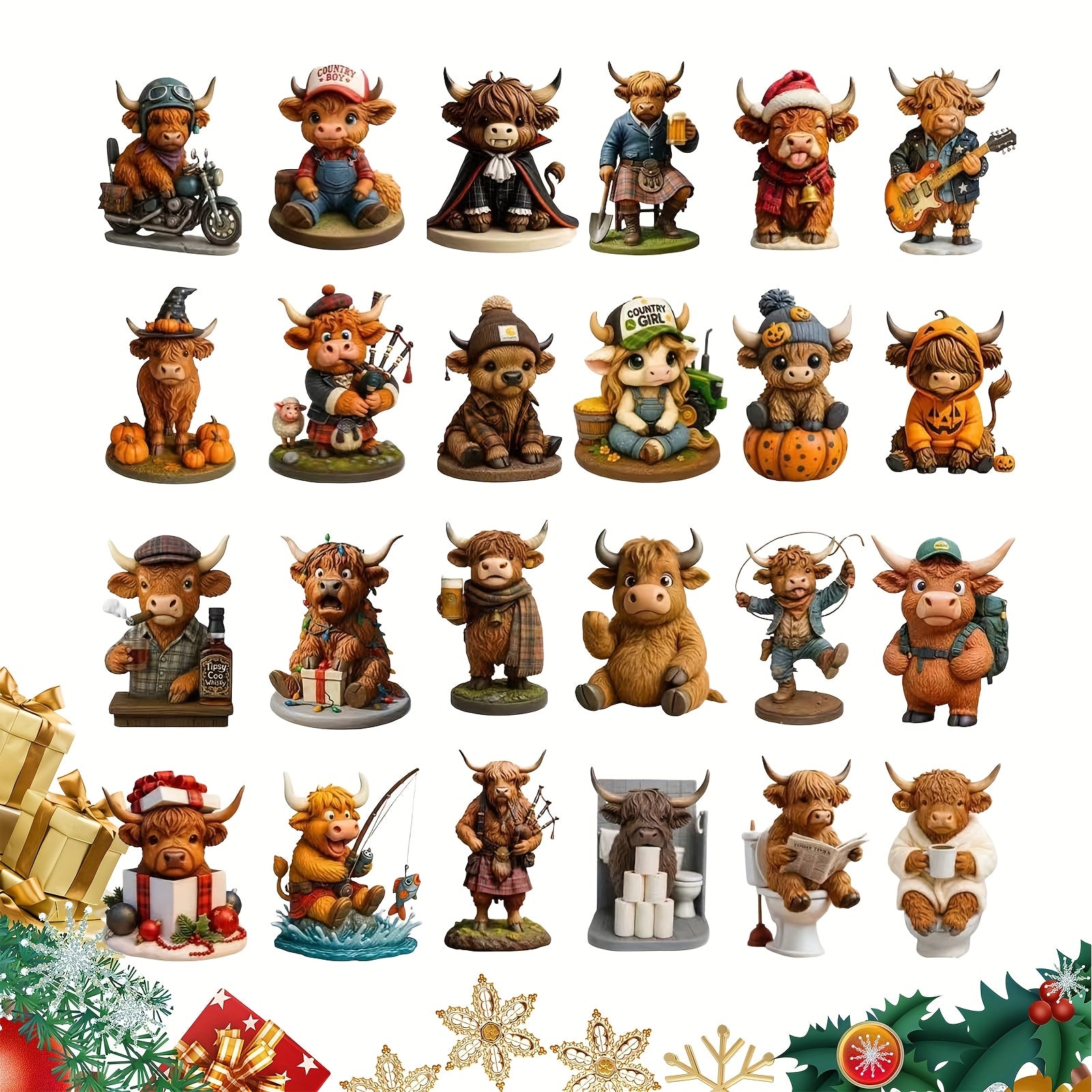 HighlandJoy | 3D Highland Cow Adventskalender 2025 Einzigartiges Weihnachtserlebnis mit 24 Figuren