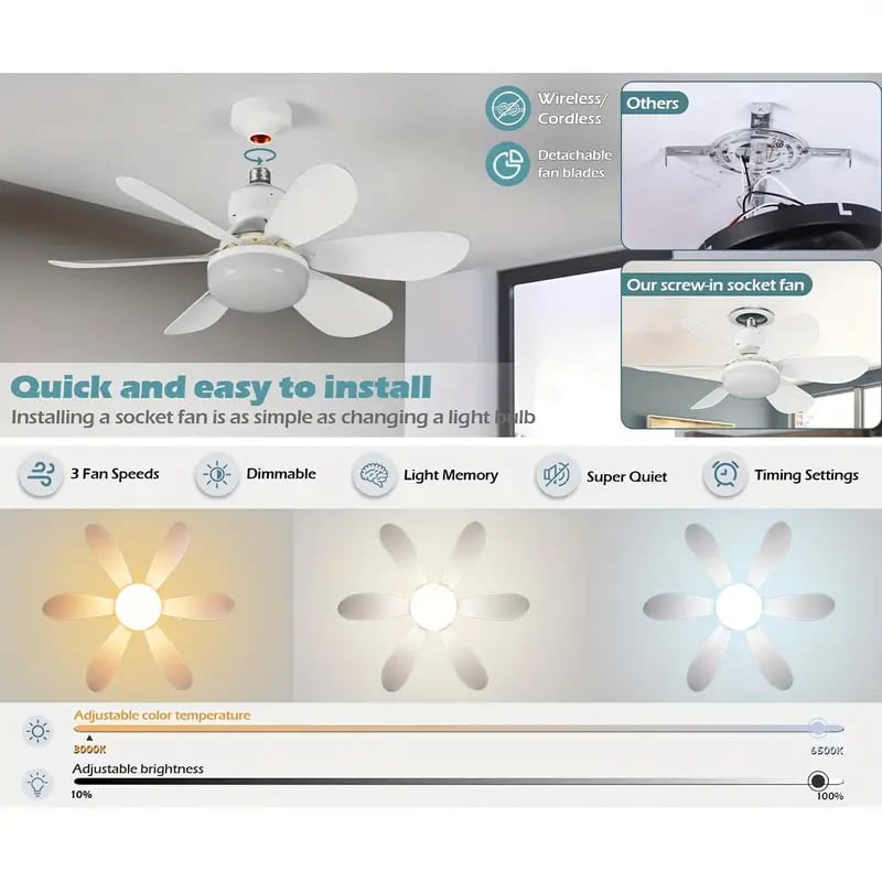 LuxeBreeze Tragbarer Deckenventilator & Licht | Elegante 2-in-1 Lösung mit Fernbedienung für Komfort und Stil