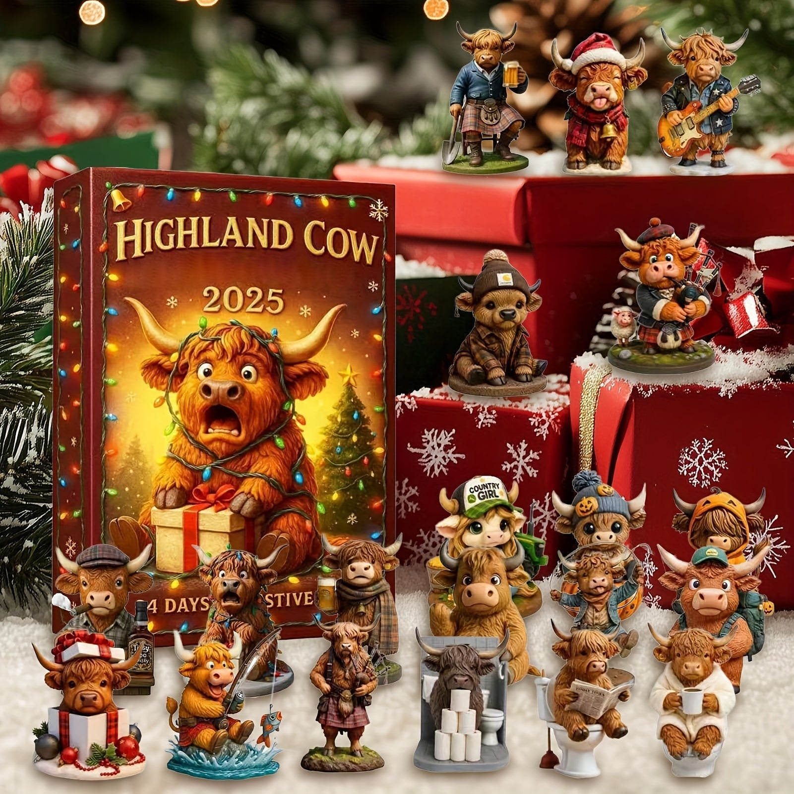 HighlandJoy | 3D Highland Cow Adventskalender 2025 Einzigartiges Weihnachtserlebnis mit 24 Figuren