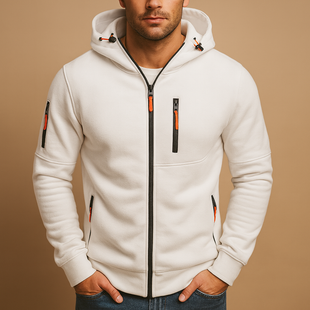 Herren Hoodie mit Reißverschluss und Kapuze – Bequemes Bram Design