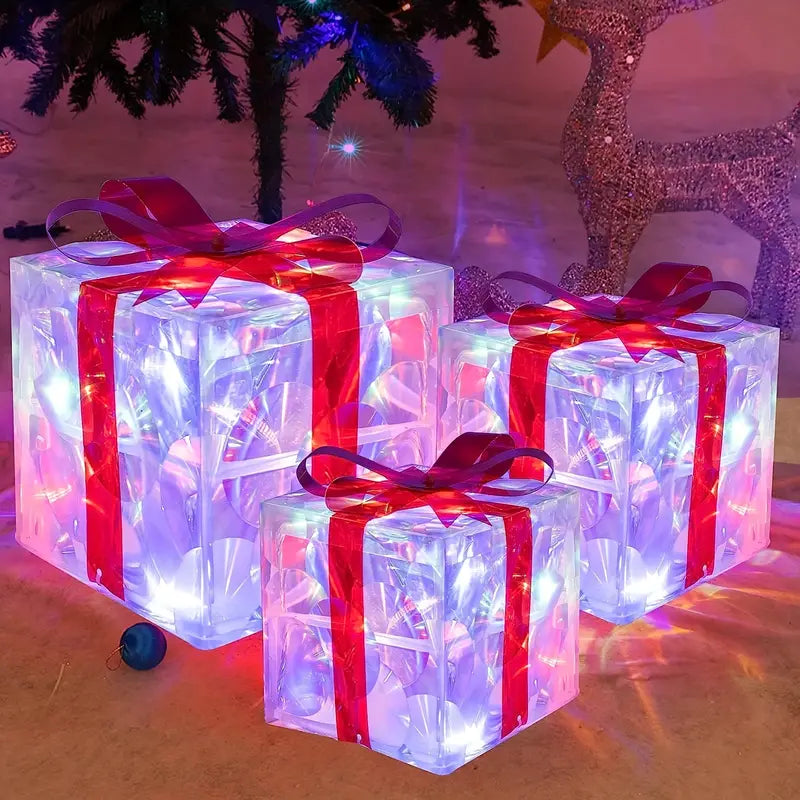GlowBox LED Geschenkboxen – Set von 3 beleuchteten Weihnachtsgeschenken für drinnen und draußen
