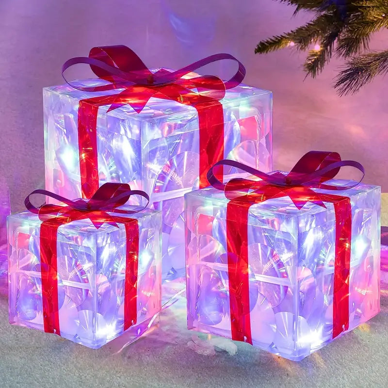 GlowBox LED Geschenkboxen – Set von 3 beleuchteten Weihnachtsgeschenken für drinnen und draußen