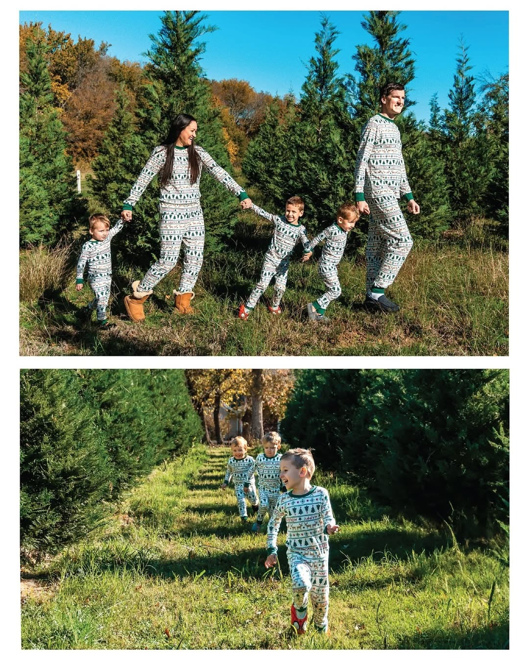 Grüne Schneeflocken Muster passende Familie Weihnachten Pyjamas