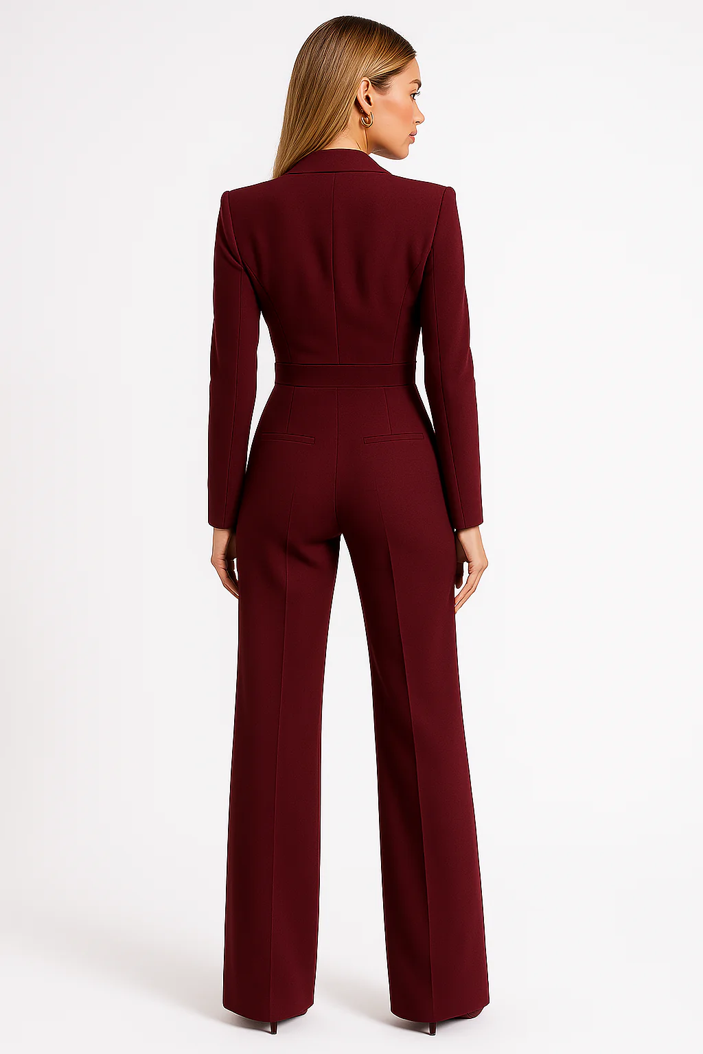 Damen Jumpsuit mit V-Ausschnitt und Weiten Beinen – Elegante Taillierte Passform Modell Elara