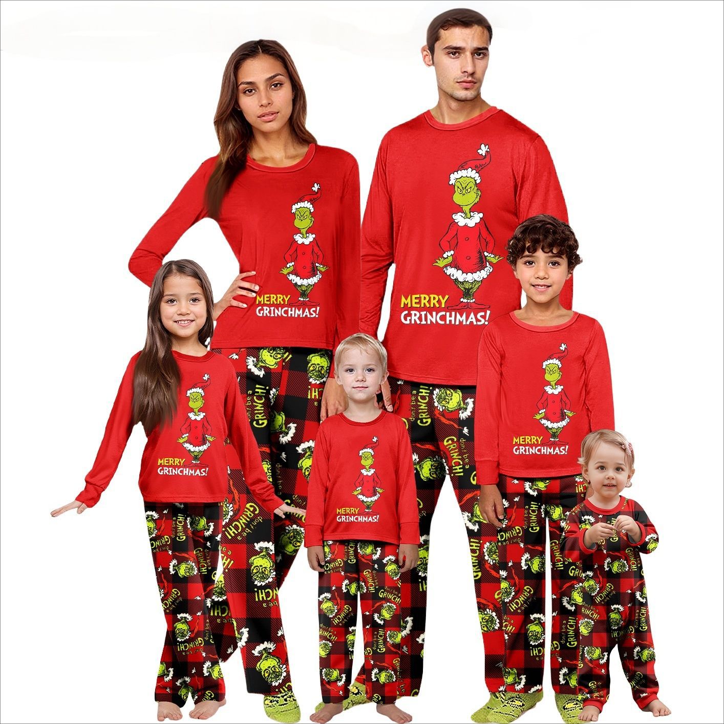 Roter Grinch-Druck Passende Familien-Weihnachtspajamas