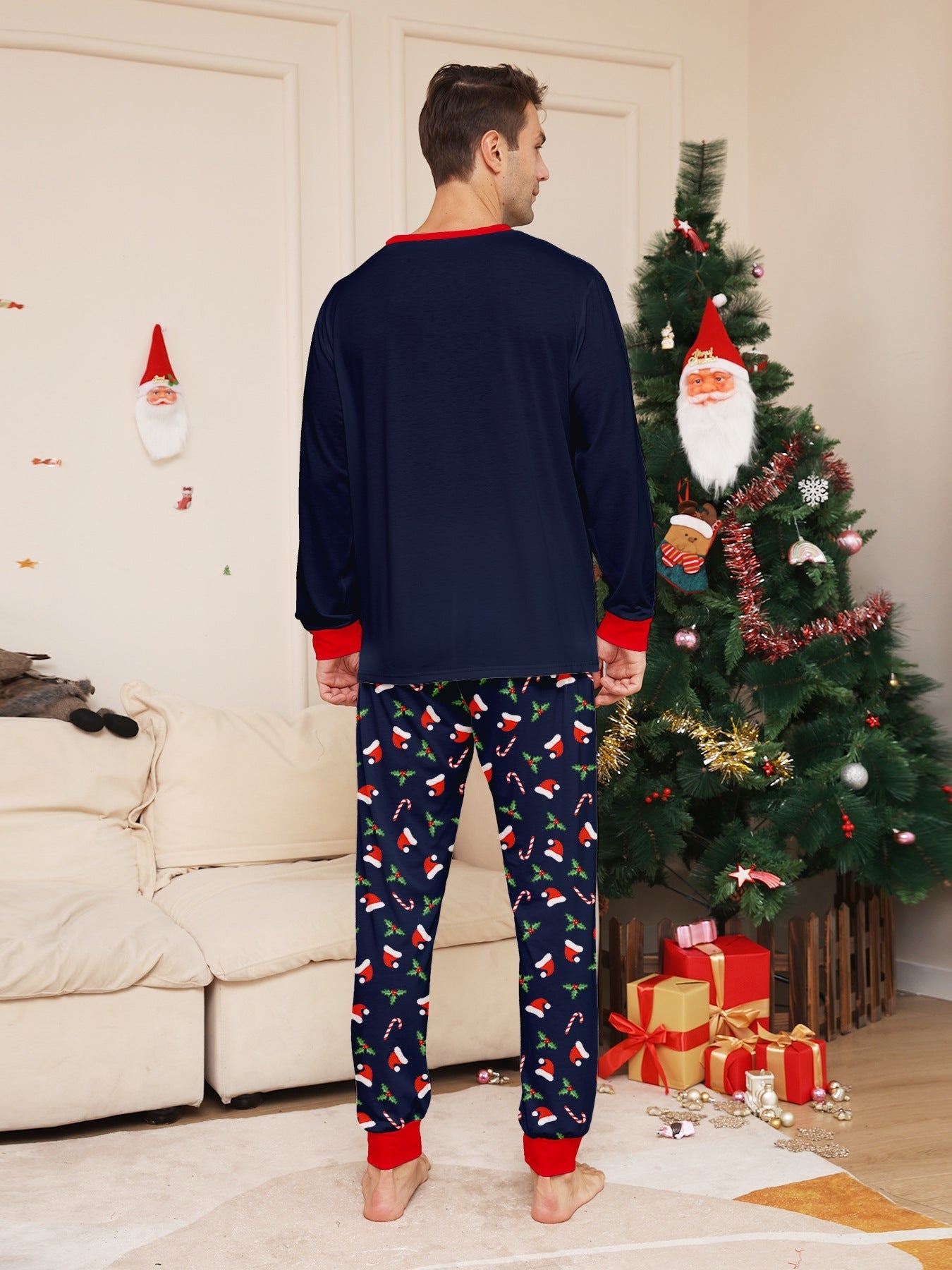 Blaue Feiertags-Matching-Familien-Weihnachtspyjamas | Pyjamas für Erwachsene, Kinder und Hunde
