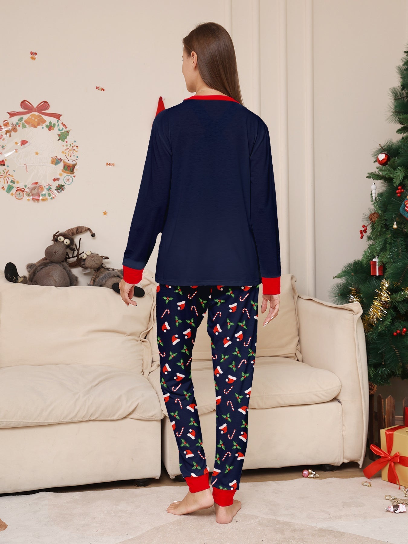 Blaue Feiertags-Matching-Familien-Weihnachtspyjamas | Pyjamas für Erwachsene, Kinder und Hunde