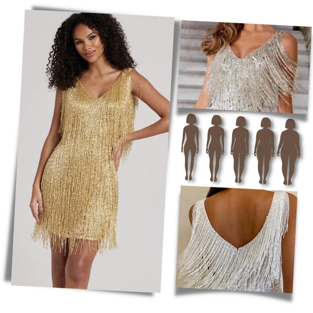 Pailletten V-Ausschnitt Slip Dress