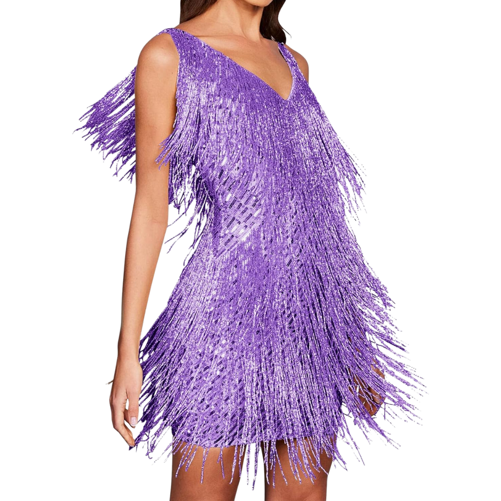 Pailletten V-Ausschnitt Slip Dress