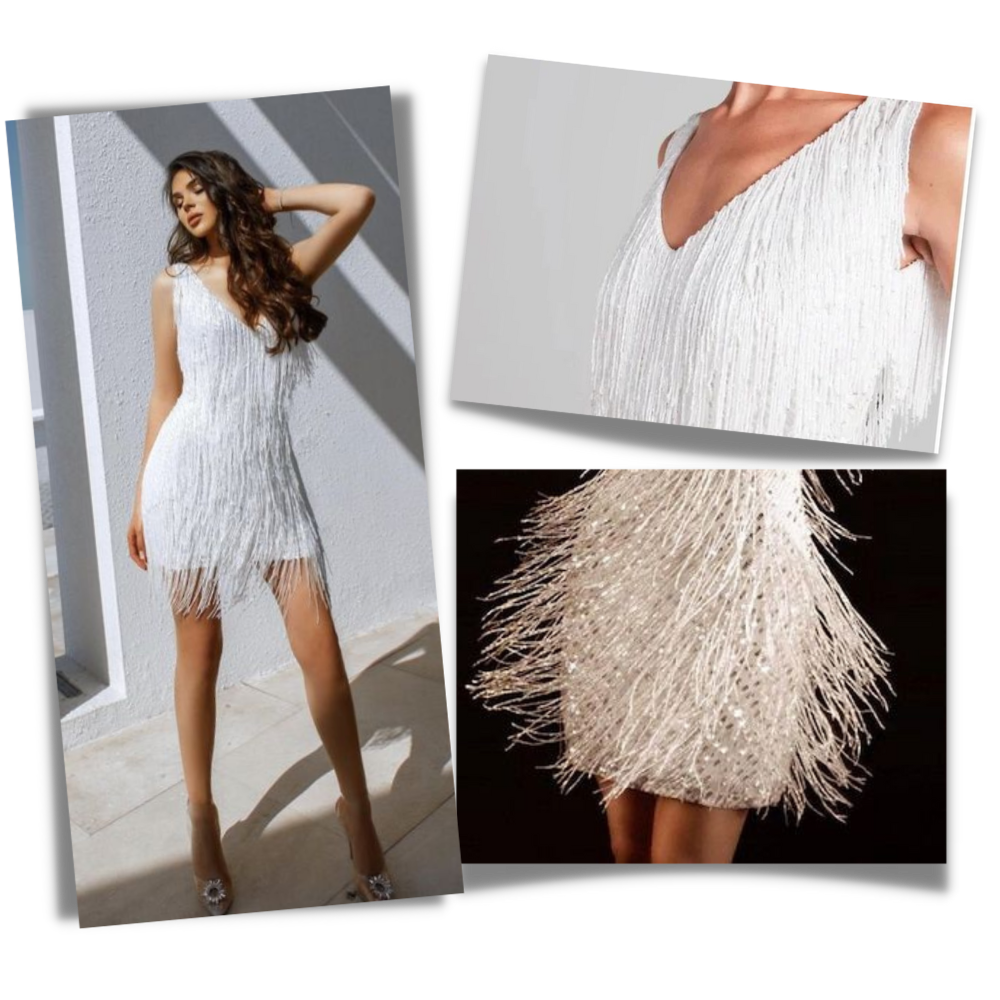 Pailletten V-Ausschnitt Slip Dress