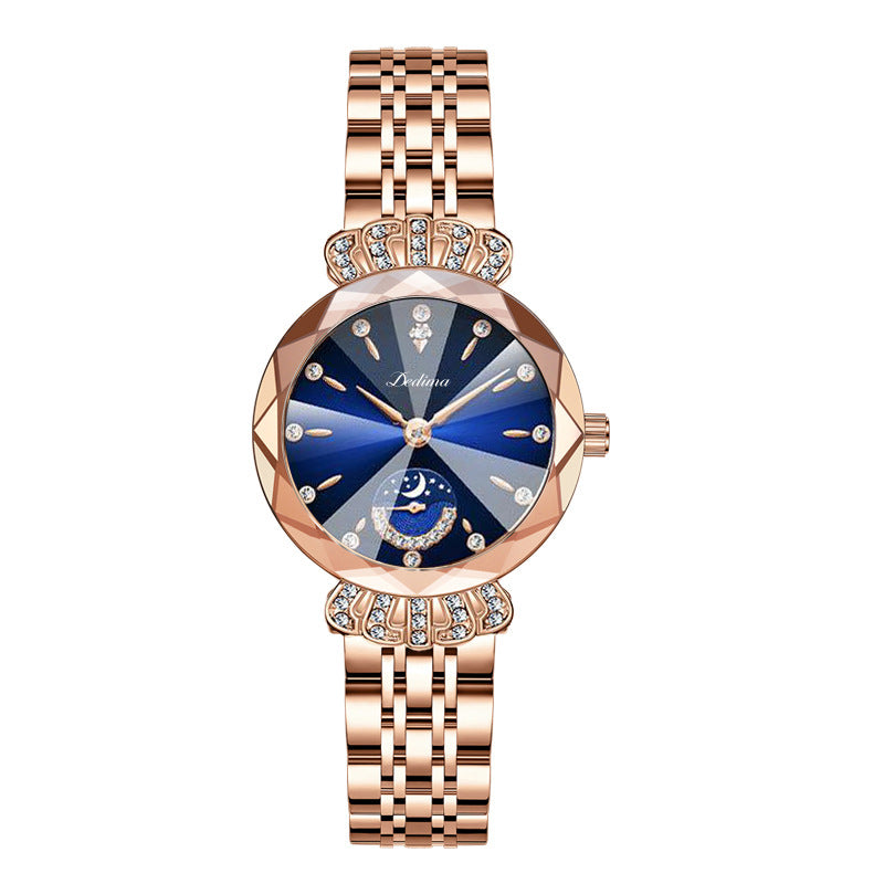 LuxeLuna Diamanten Mondphasen-Armbanduhr für Damen | Elegantes Design mit funkelnden Diamantenakzenten