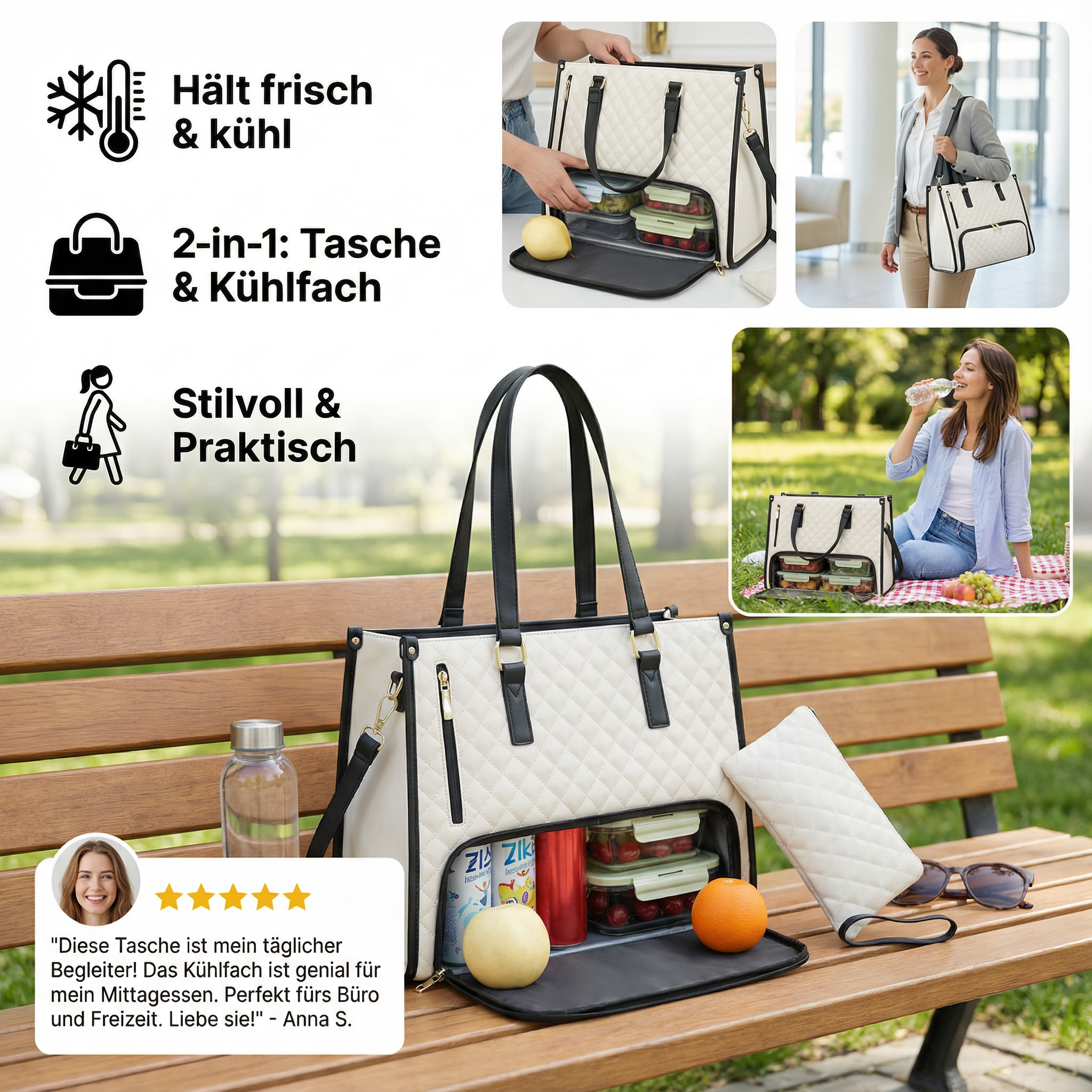 Multifunktionale Damenhandtasche mit Kühlfach