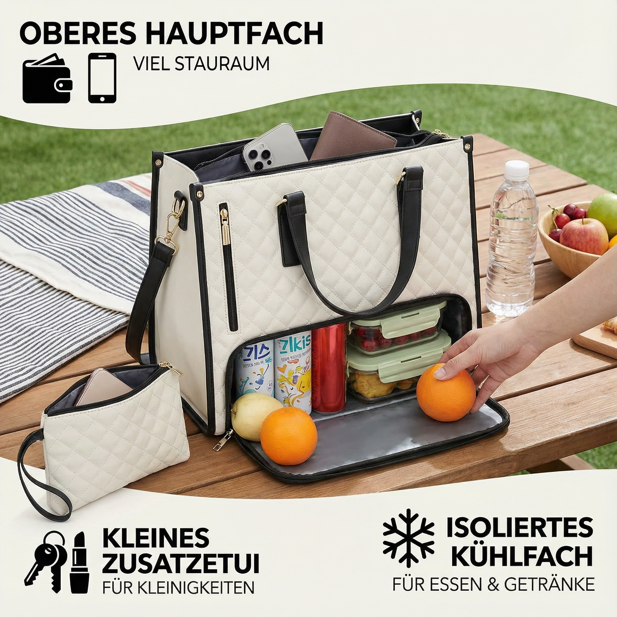 Multifunktionale Damenhandtasche mit Kühlfach