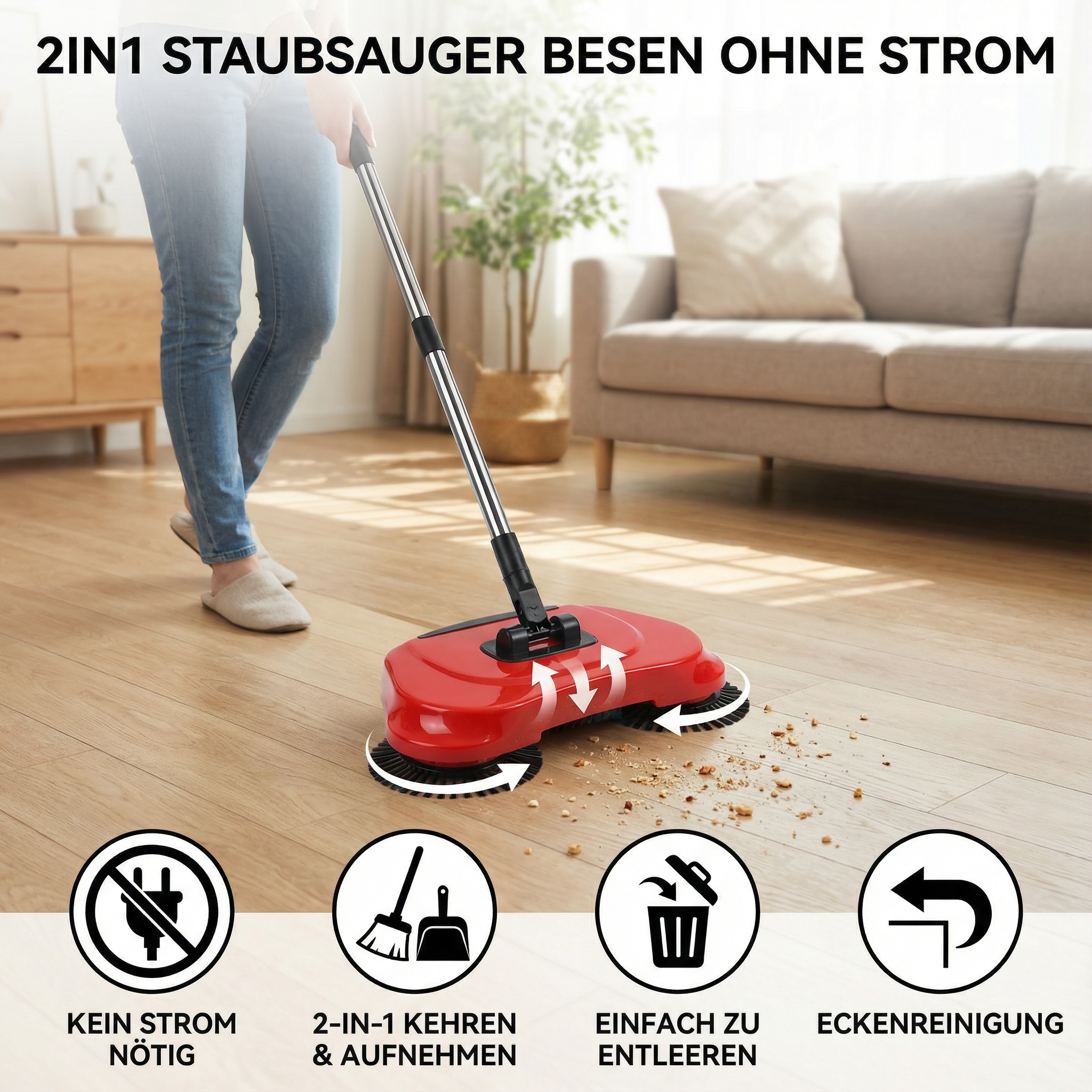 Stromlose 2in1 Staubsauger und Besen