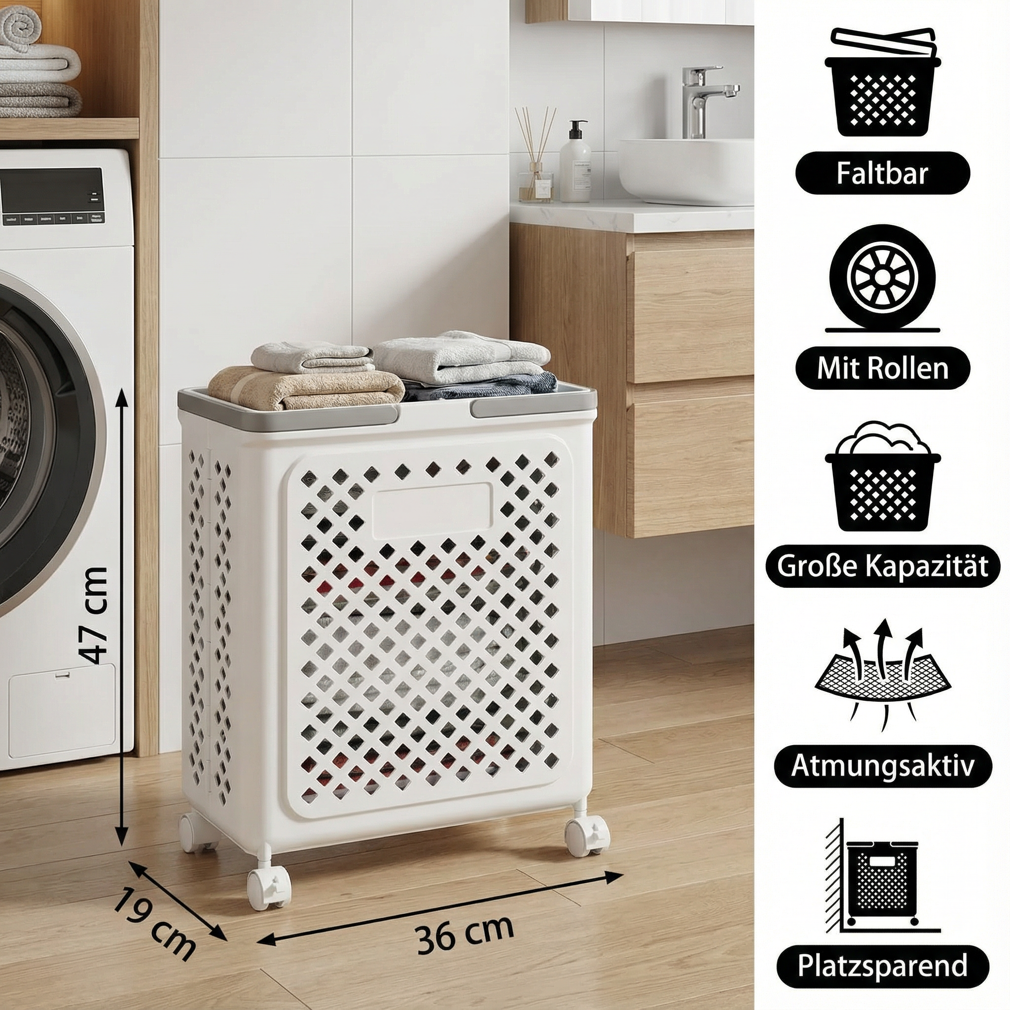 Faltbarer Wäschekorb Mit Rädern Für Einfachen Gebrauch