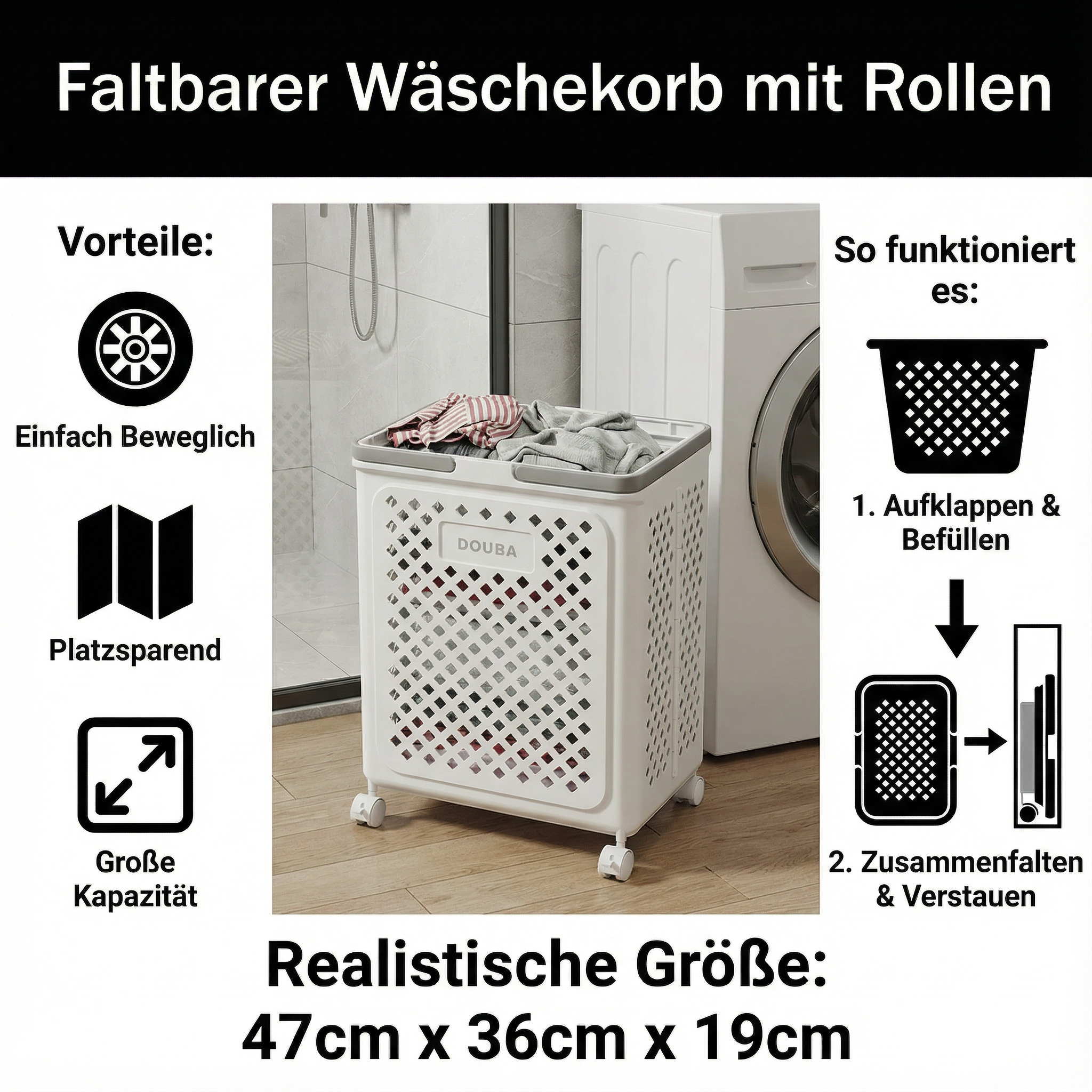 Faltbarer Wäschekorb Mit Rädern Für Einfachen Gebrauch