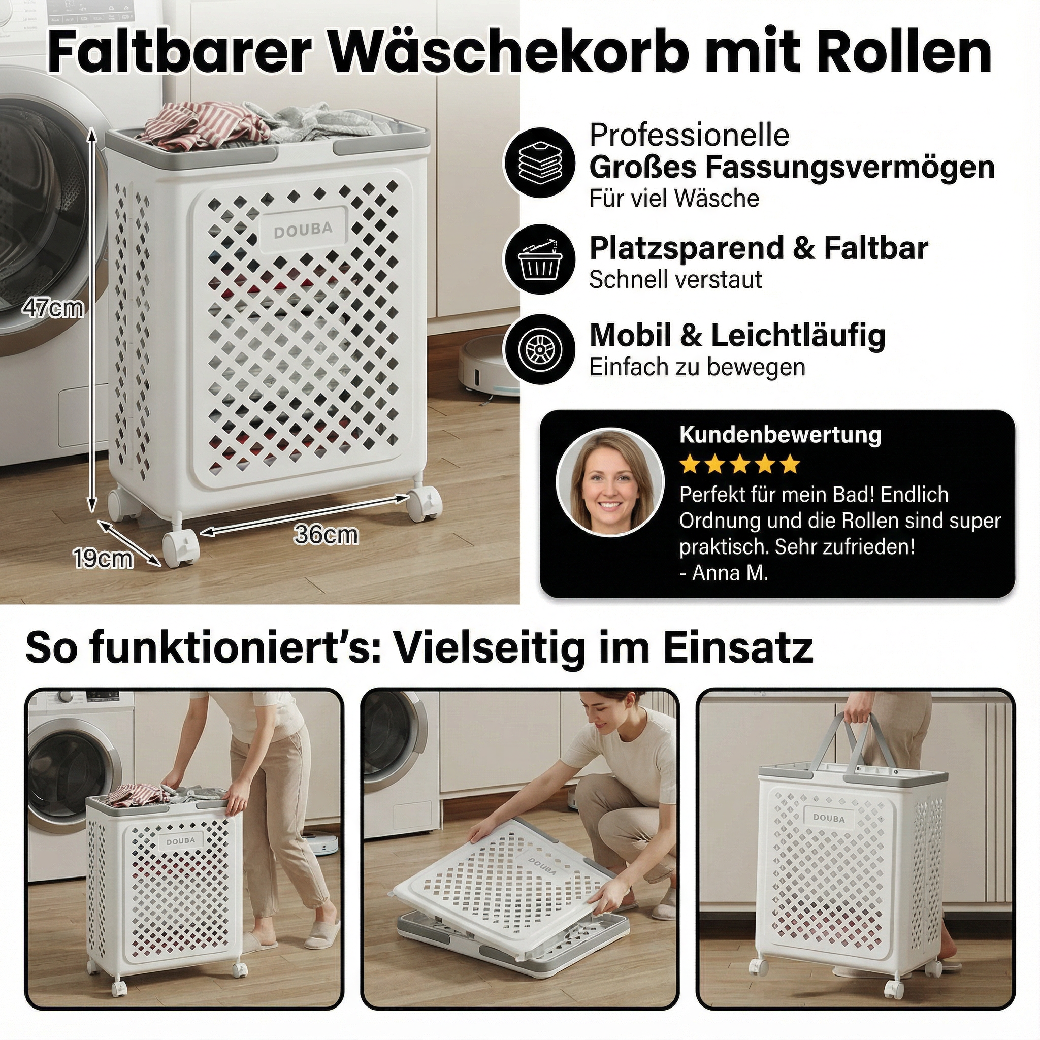 Faltbarer Wäschekorb Mit Rädern Für Einfachen Gebrauch